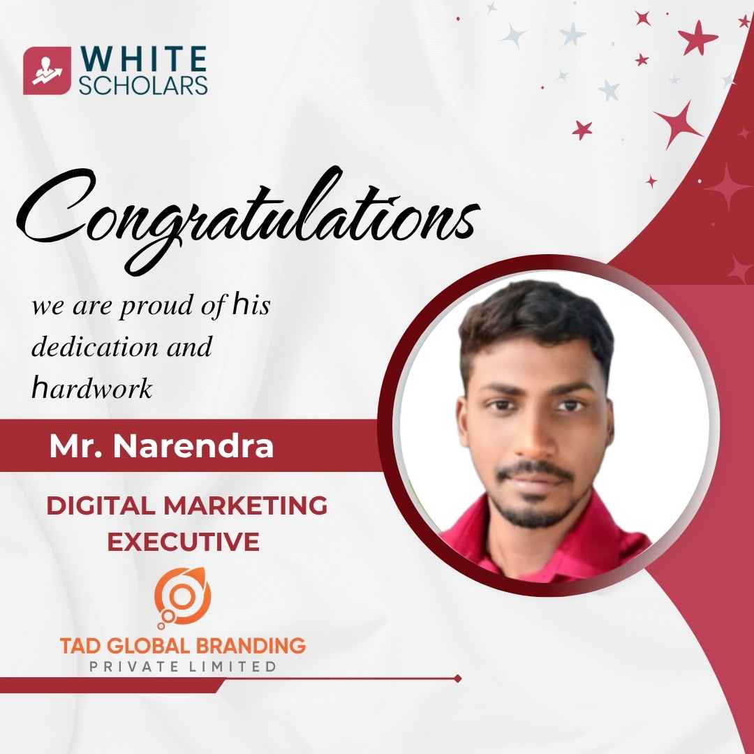 Narendra got placed as Digital Marketing Executive at Tag Global Branding after completing the digital marketing Training in Hyderabad.