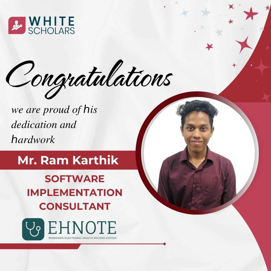 Ram Karthik got placed as Software Implimentation Consultant at Ehnote After completing Data Analytics course in Hyderabad.