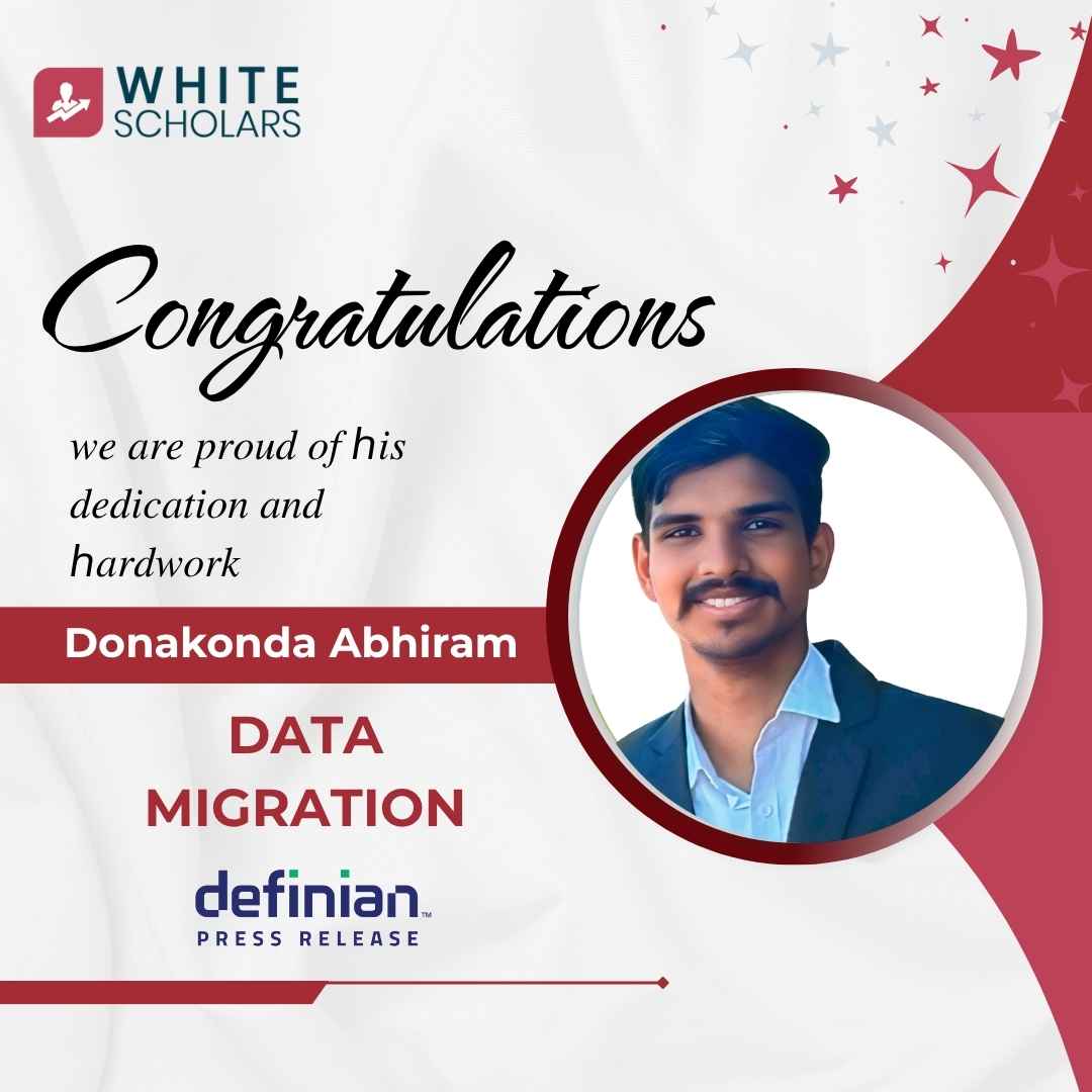 Abhiram, placed as Data Migration at Definian after completing Data Analytics Course.